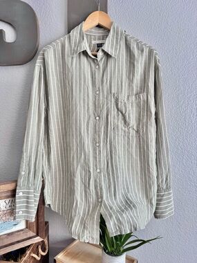 AE stripe green oversized xs open tie back blouse